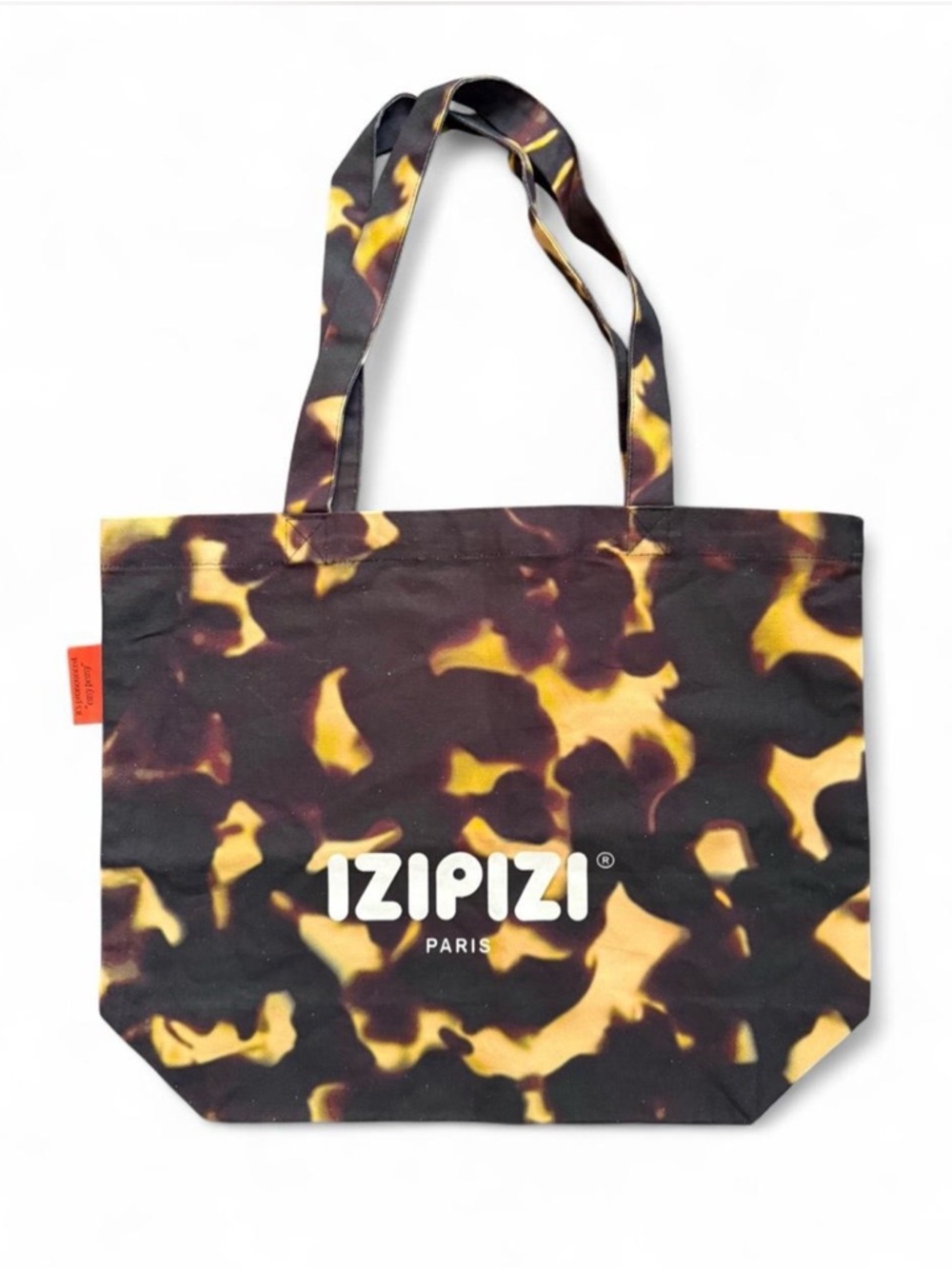 IZIPIZI Paris black and gold tortoise shell print cotton canvas tote bag.